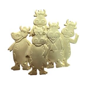 Vintage 80s JJ Jonette  Signed Goldtone Goofy Cow Brooch Fun Pin 1987 Far Side